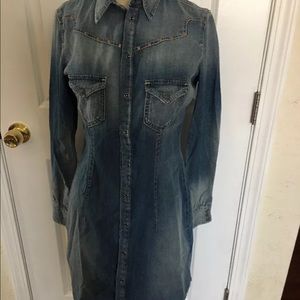 Diesel Faded Wash Denim Jean Dress Bronze Studs